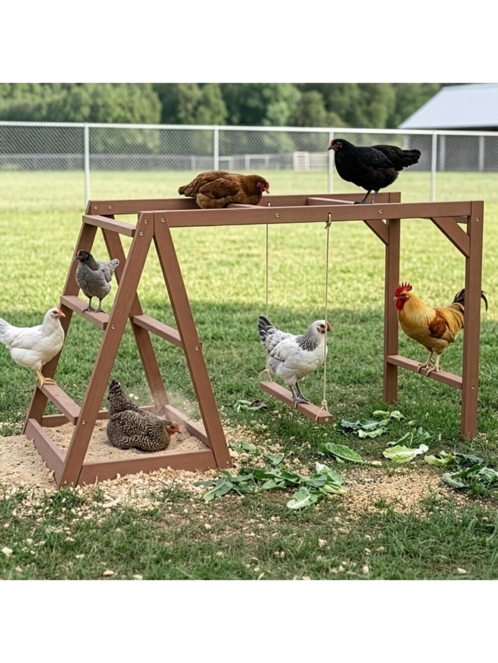 Coop Roosting Bars with Dust Bath, Swing & Perch for 10-12 Chickens
